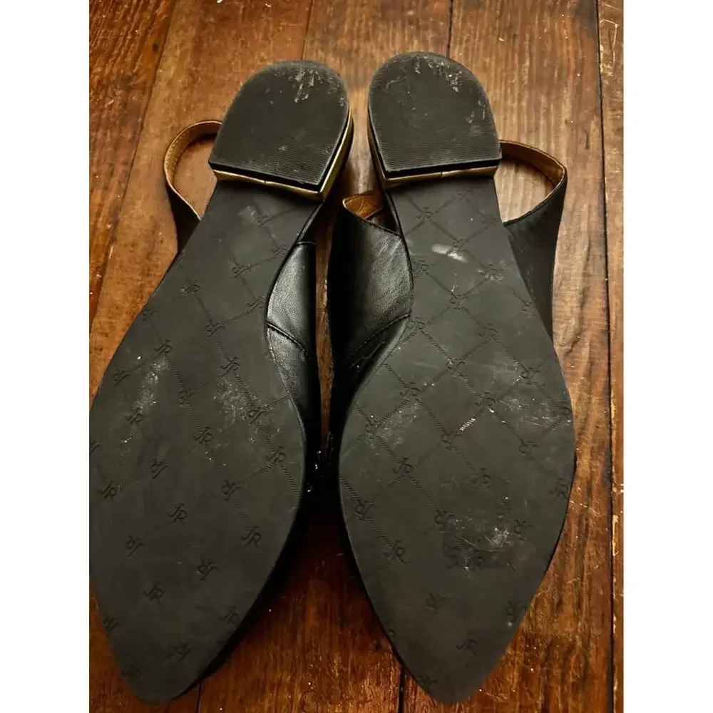 Jack Rogers Rory Black Leather Slingback Flats Pointed Toe Cutout Shoes Size 10